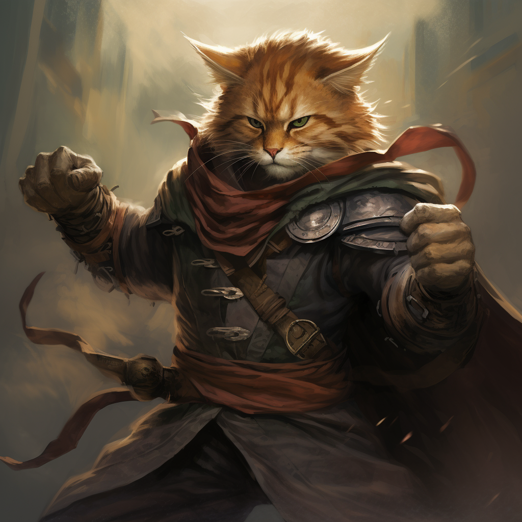 Brave catfolk fighter wielding a weapon