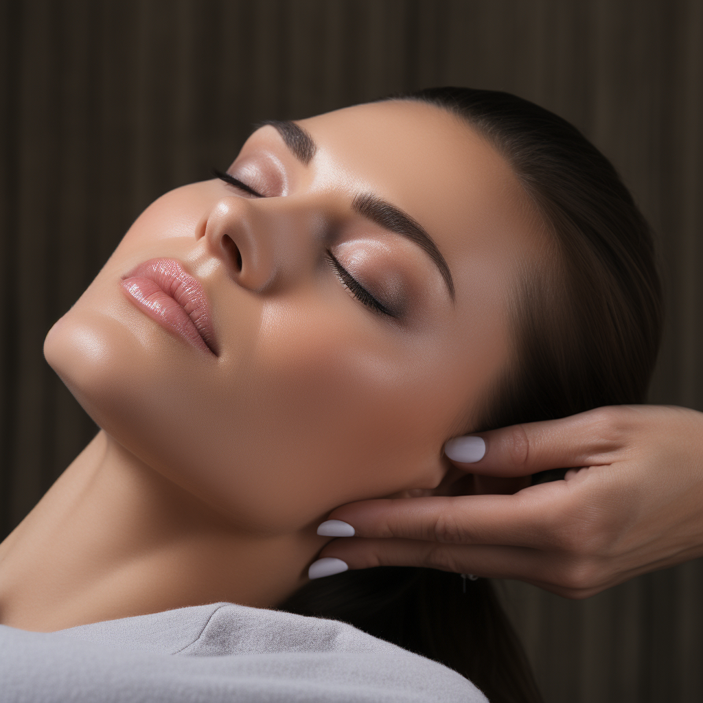 Caucasian woman performing facial aesthetic treatment