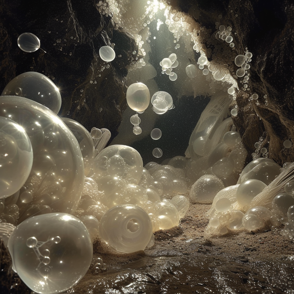 Big shiny jelly-like bubbles in cave