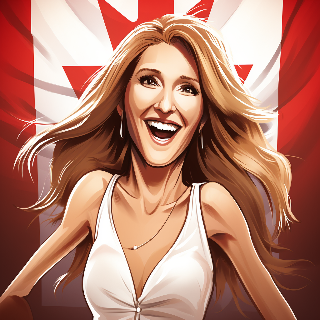 Celine Dion smiling with Canadian flag