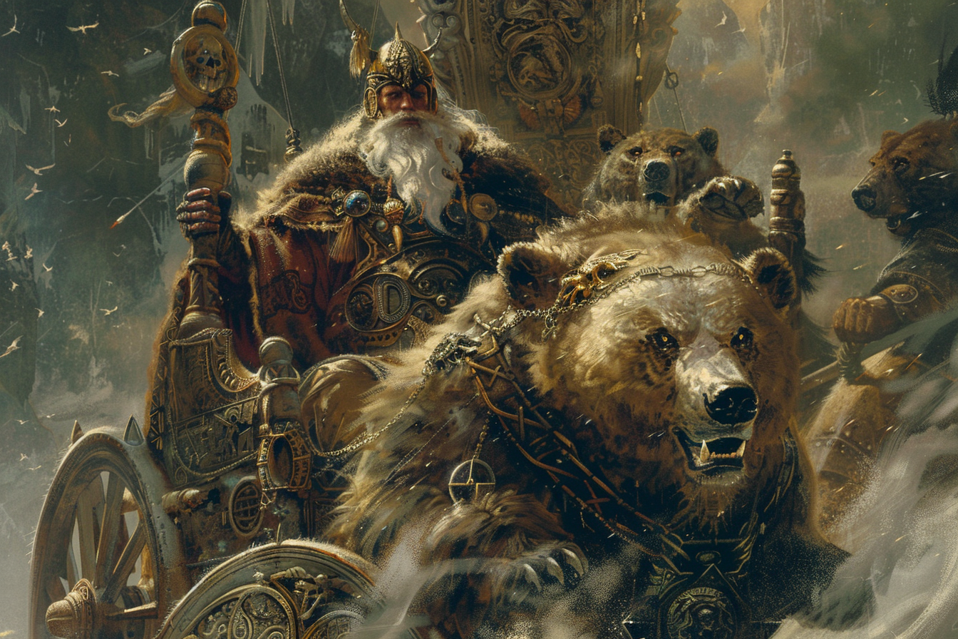 Celtic King on Chariot with Grizzly Bears