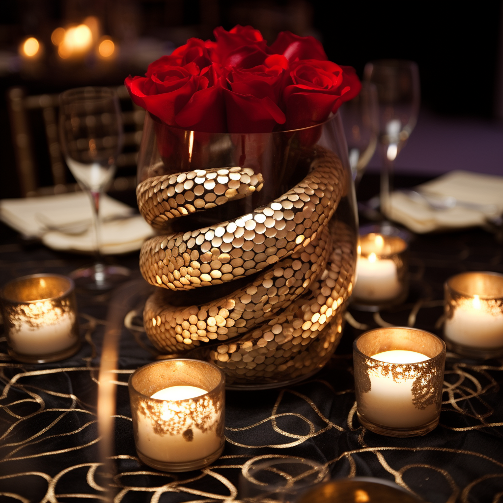 Elegant centerpieces on snakeskin pattern