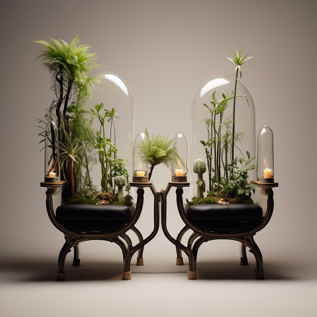 Artistic Chairs with Beautiful Plants in Glass Vases