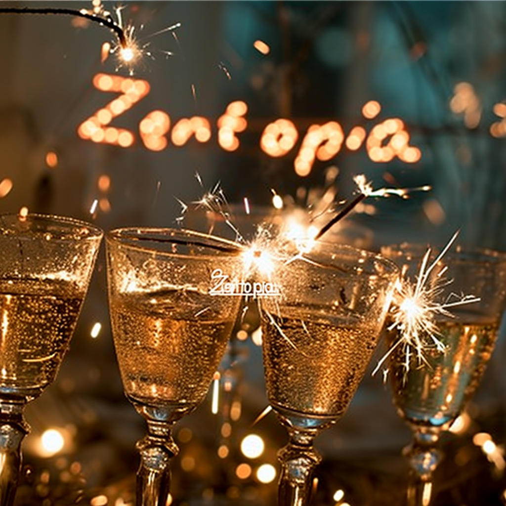 Champagne glasses colliding at New Year's Eve party