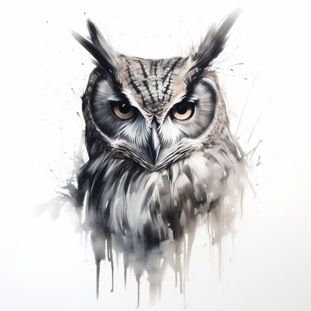 Charcoal sketched owl on white background