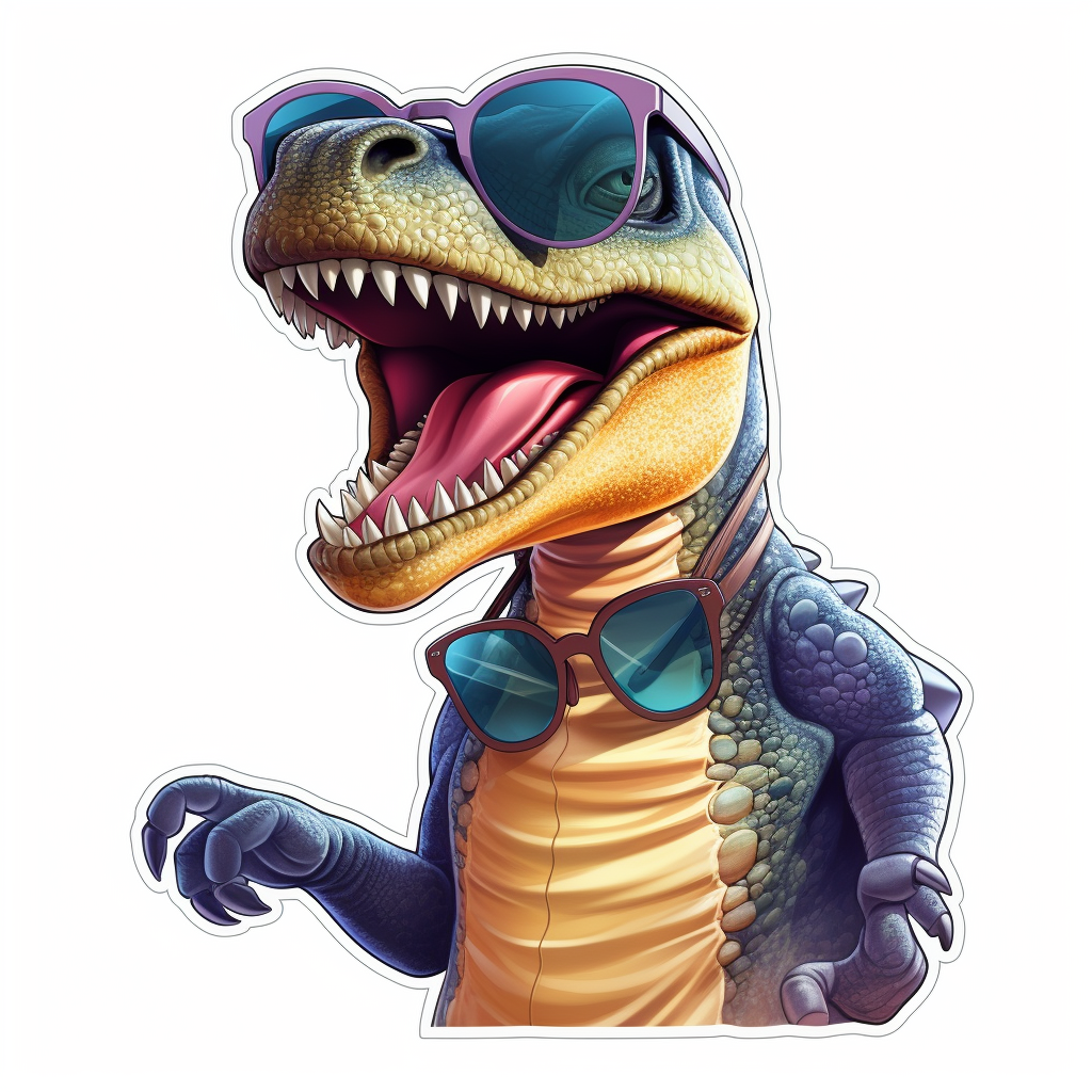 Smiling Allosaurus wearing sunglasses