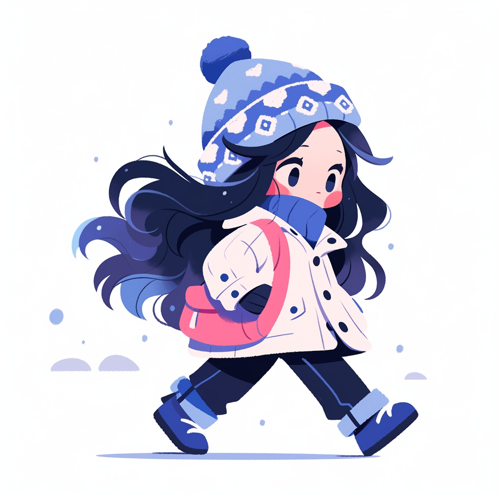 Chibi girl in fashionable winter clothes