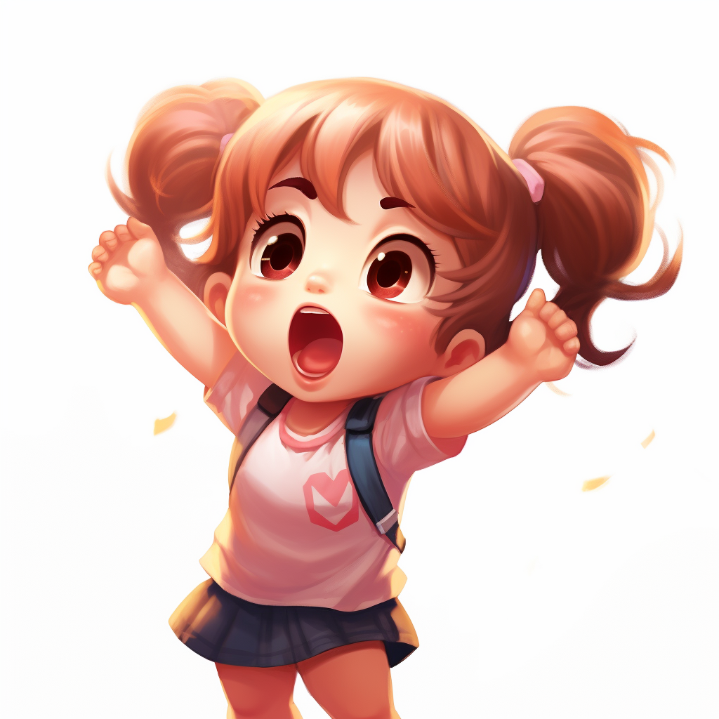 Adorable chibi toddler girl celebrating and cheering