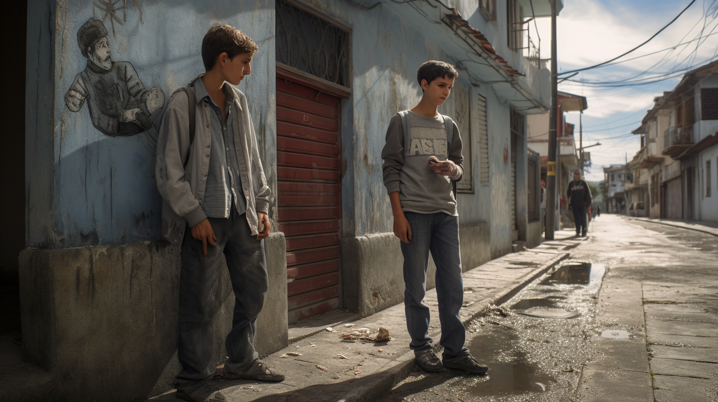 Children rapping in a dimly lit alley