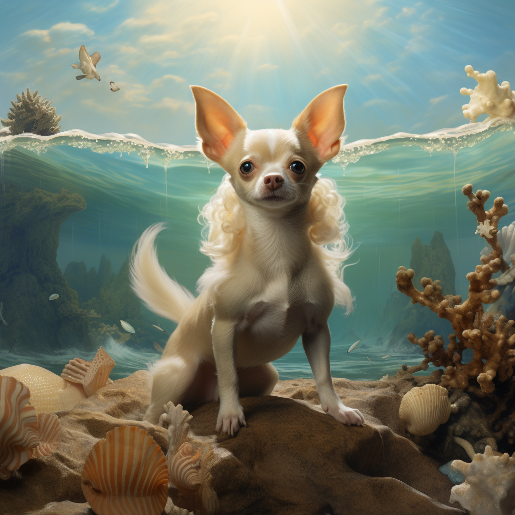 Cute Chihuahua Mermaid in Ocean Setting