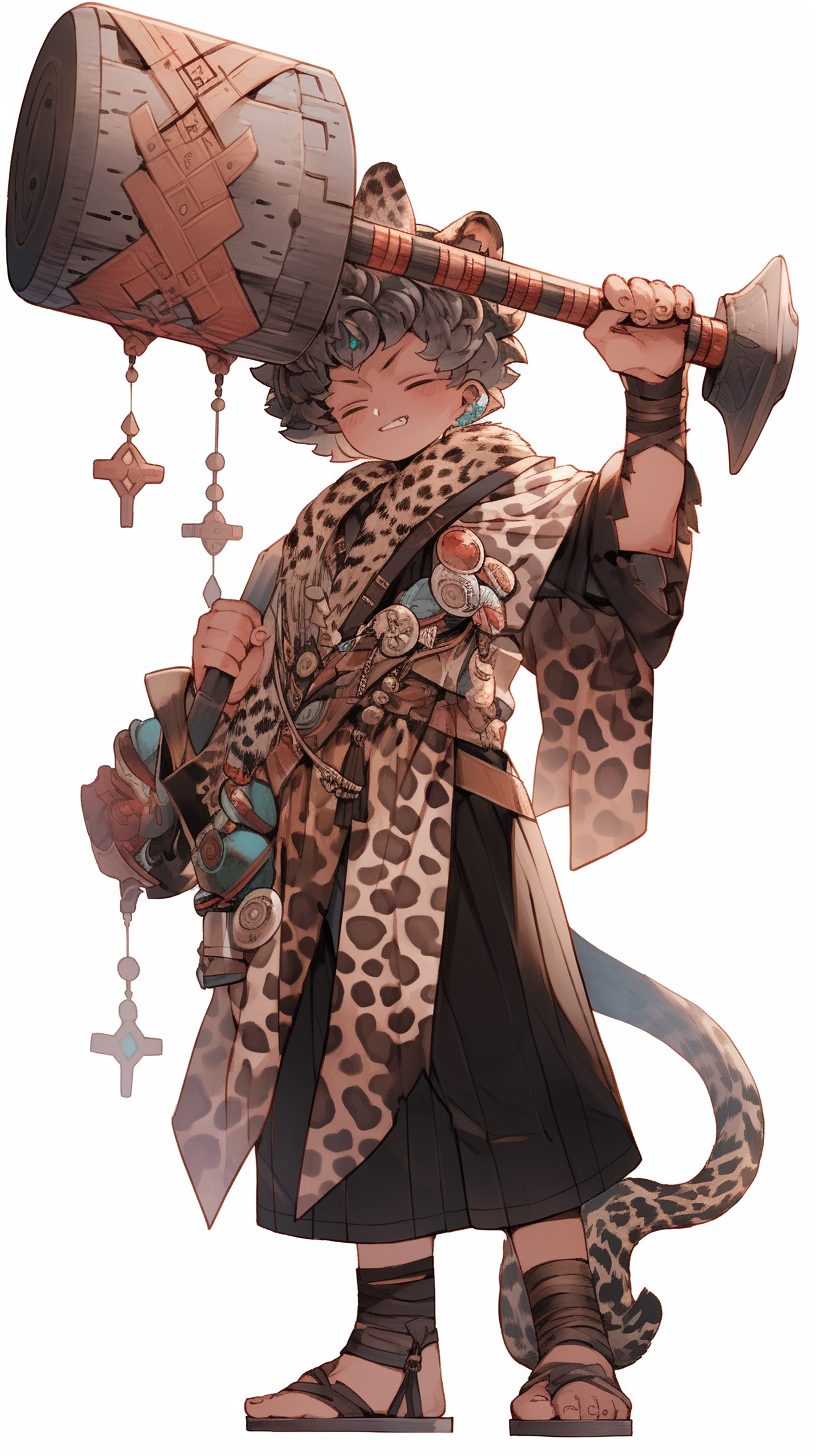 Child with Huge Hammer and Leopard Tail