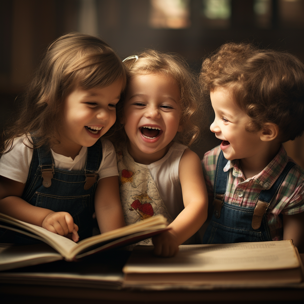 Child learning with smiling children