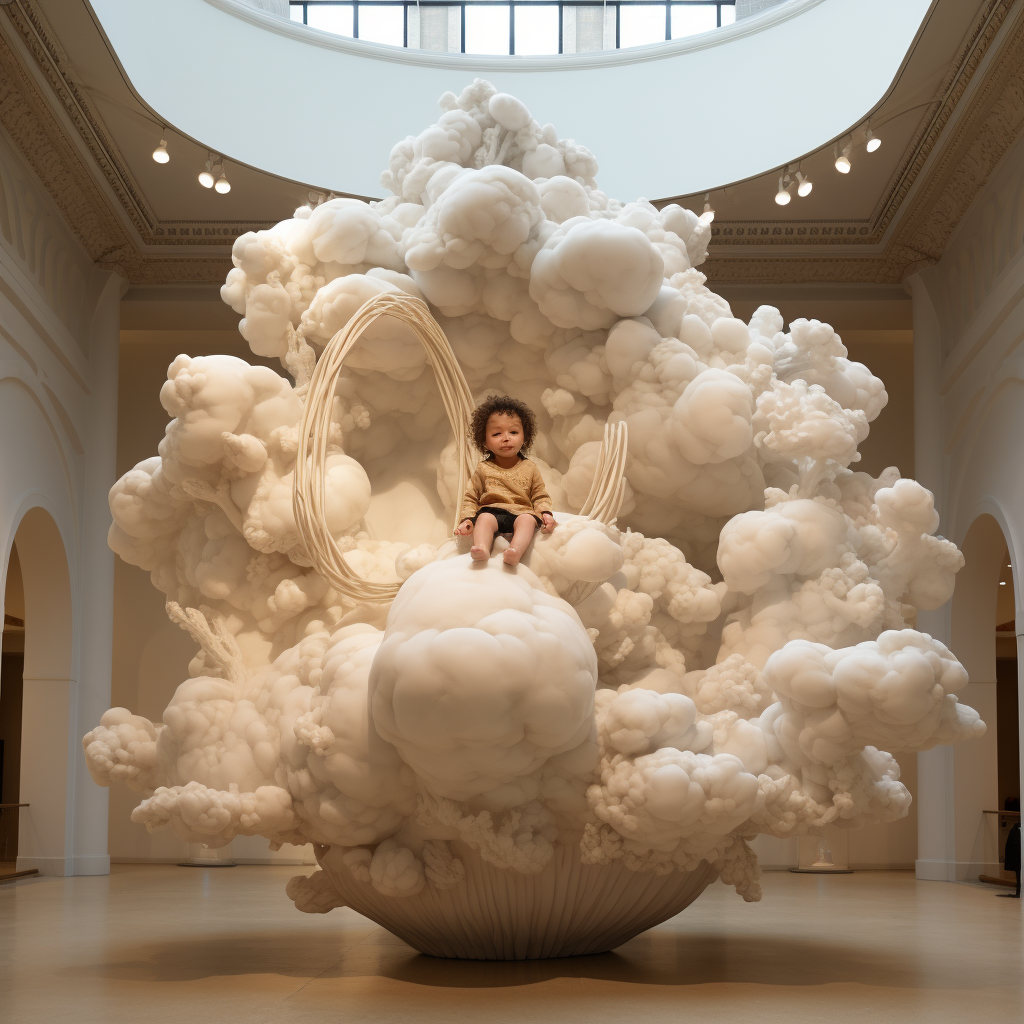 Sculpture of child sitting on cloud