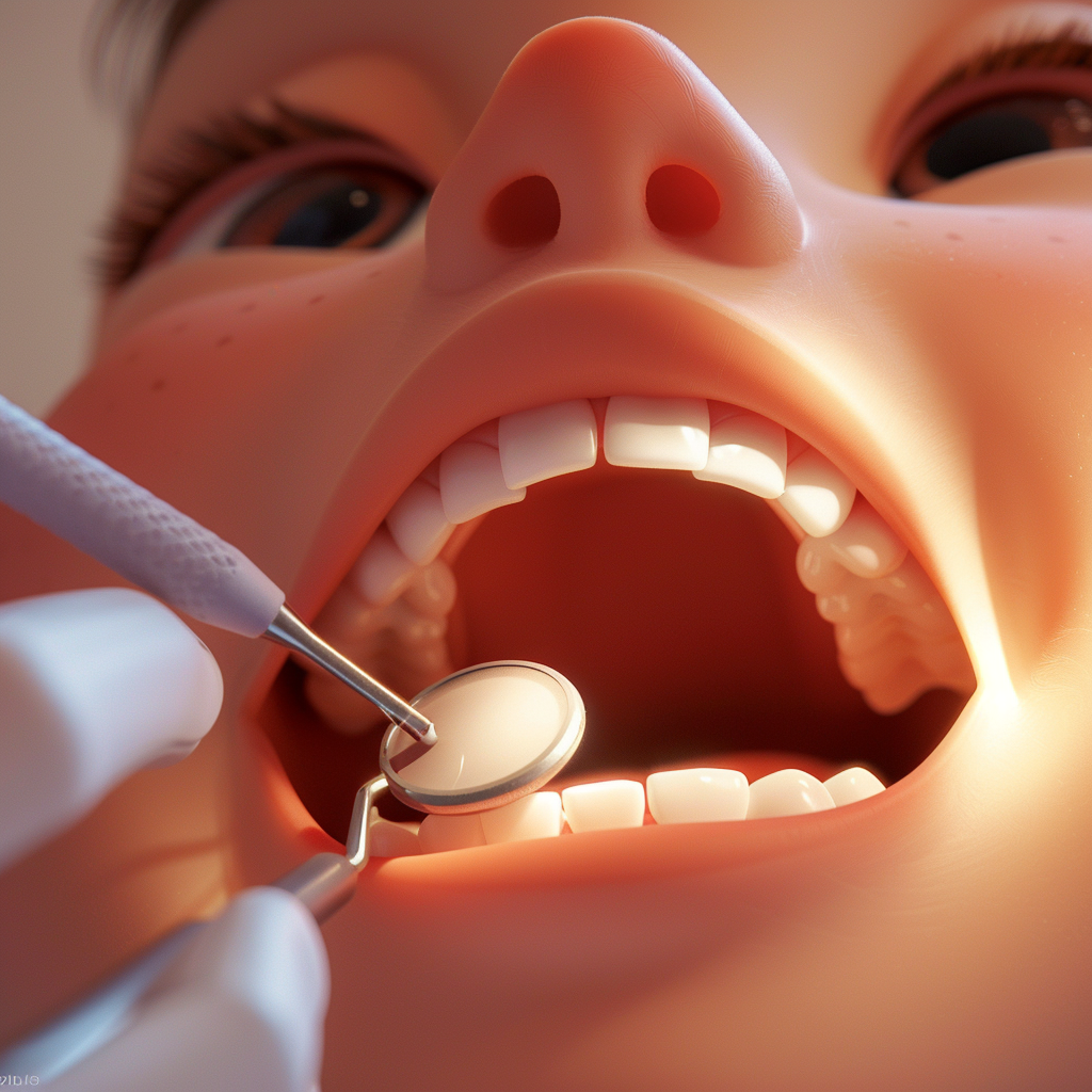 Child getting teeth cleaned cartoon