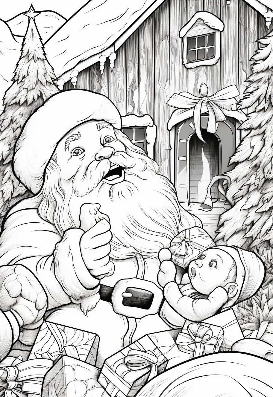 Santa shushing a child caught delivering presents