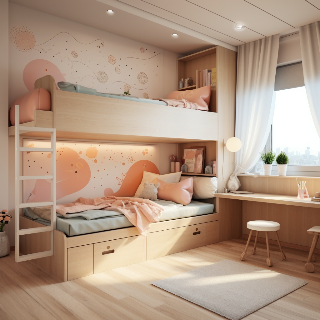 Children's room design project in light colors