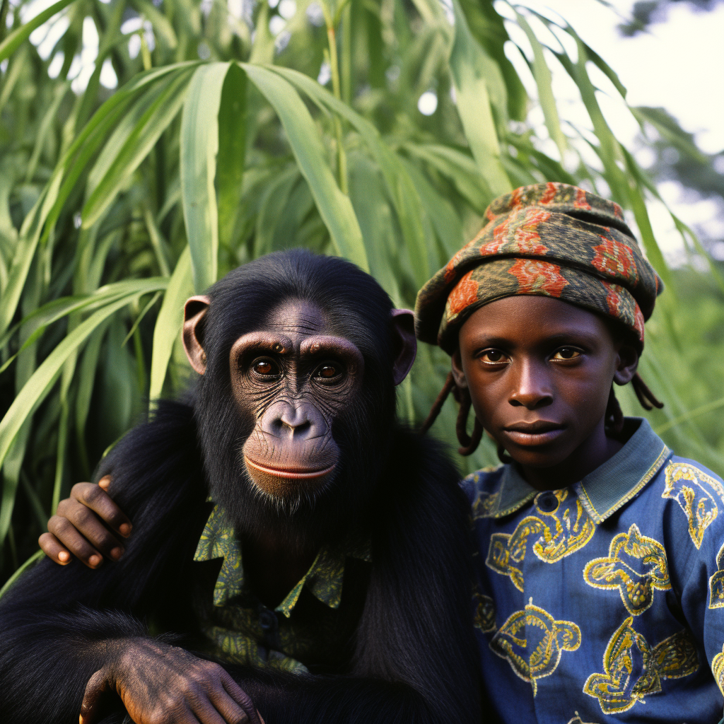 Chimpanzee and Sauvage Boy Smiling