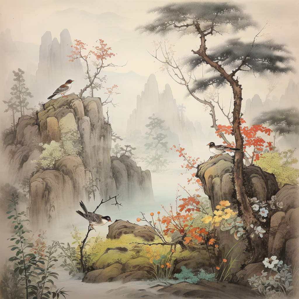 Beautiful Chinese landscape with birds