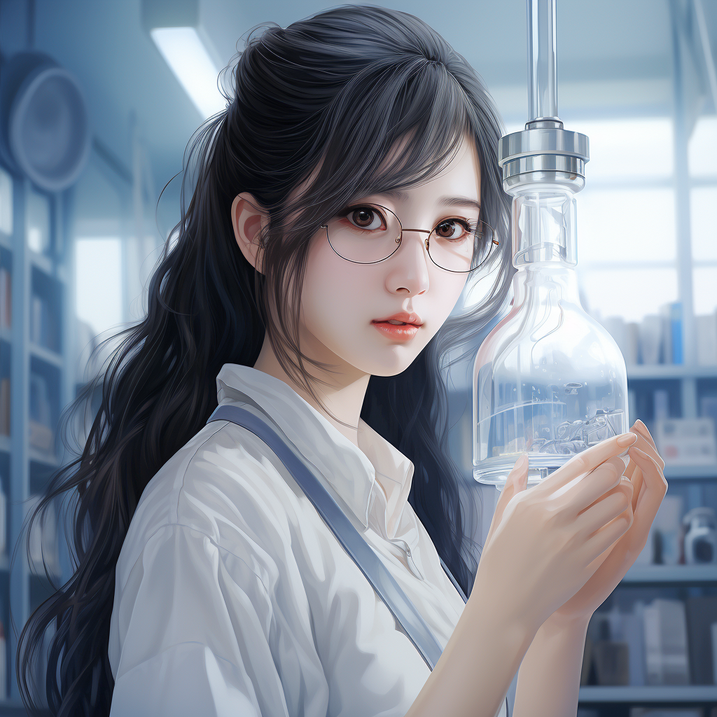 Young girl holding scientific glass lens