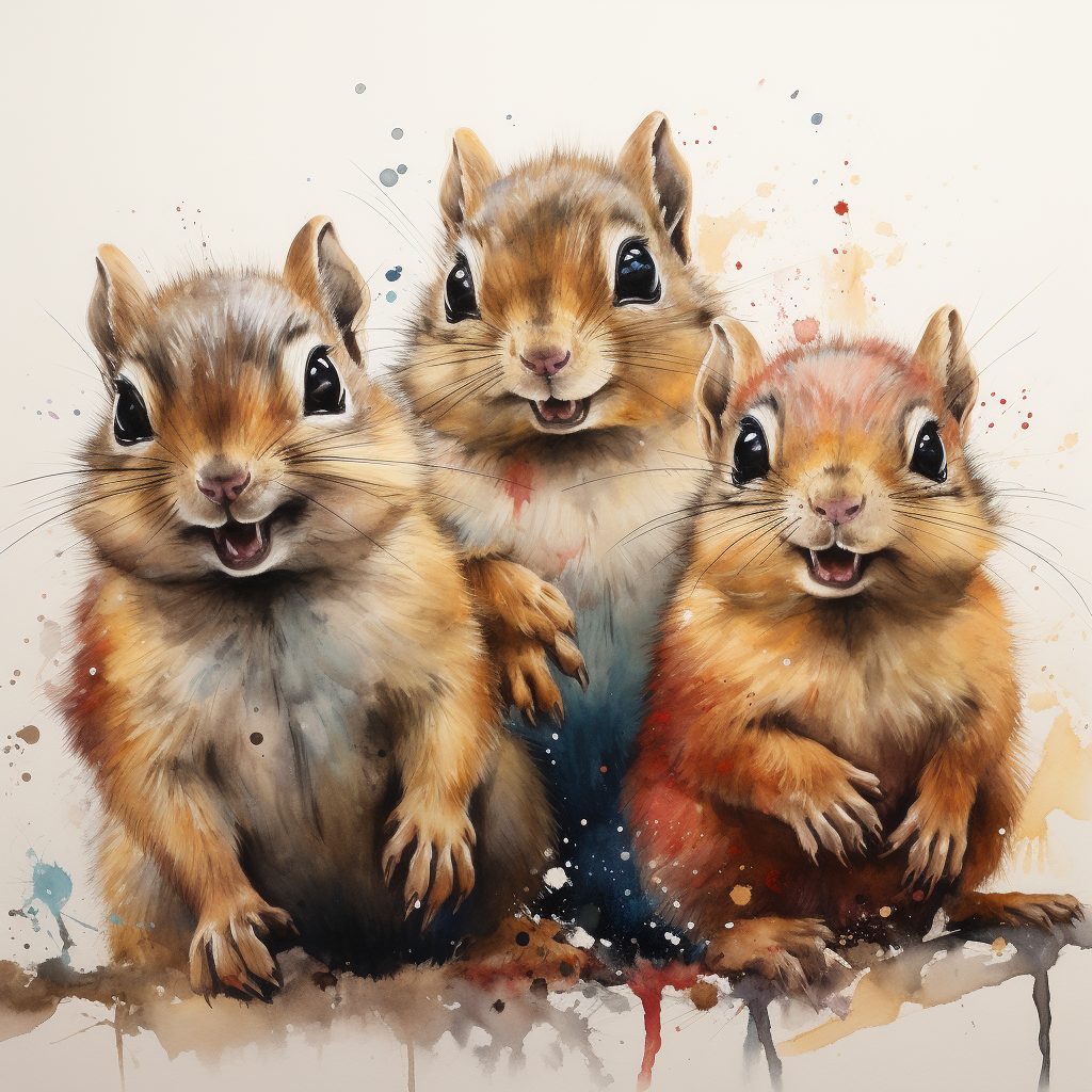 Cute chipmunks playing in watercolour