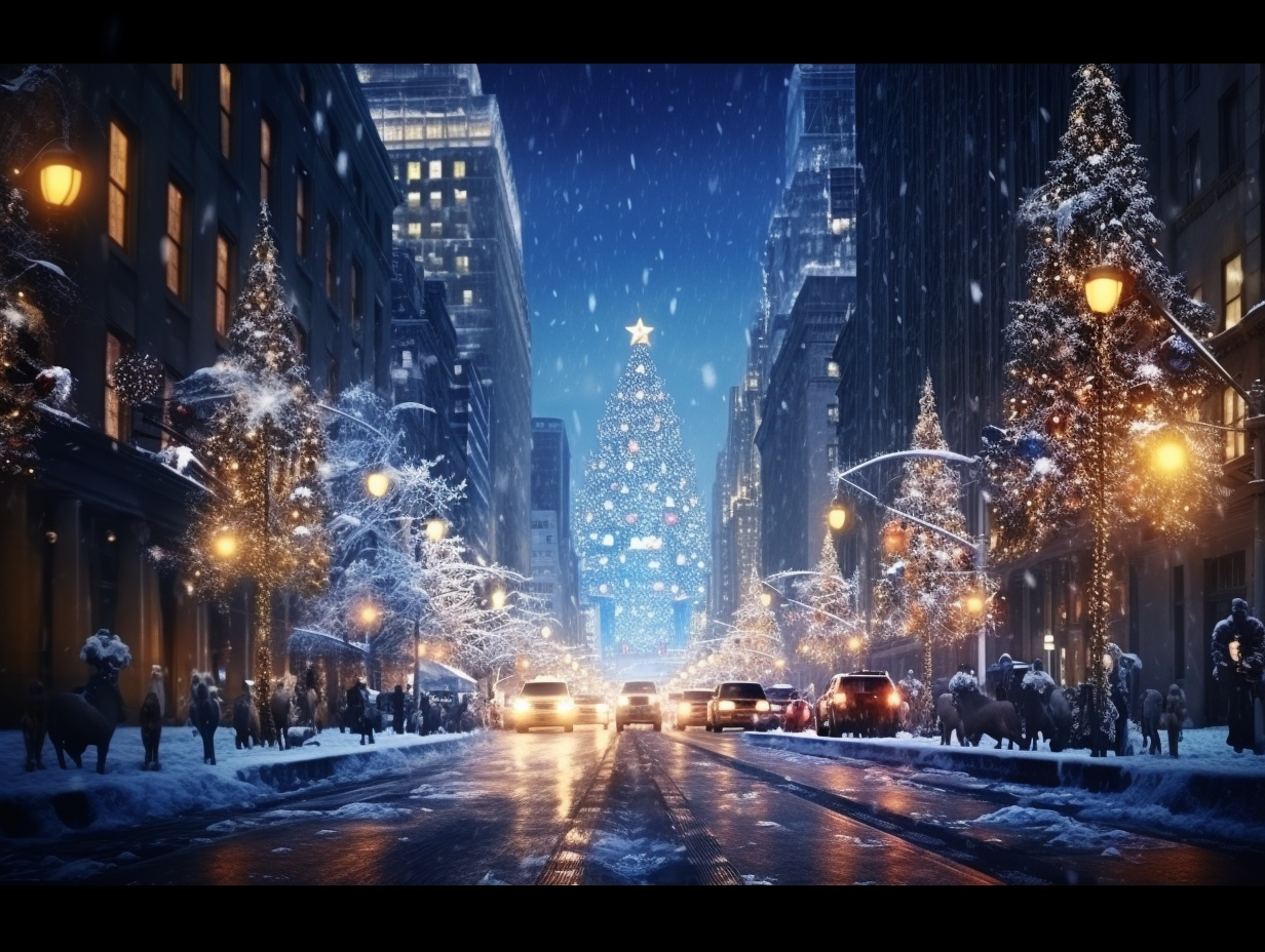 A breathtaking view of Christmas in New York City at night