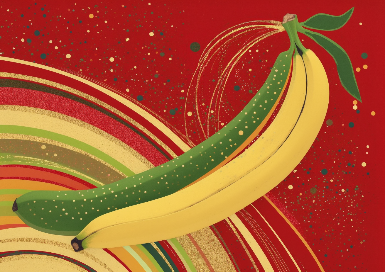 Christmas-themed Banana Card with Red and Green Stripes