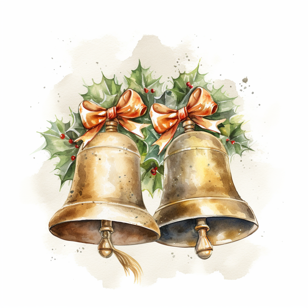 Vintage Christmas Bells Watercolor Illustration