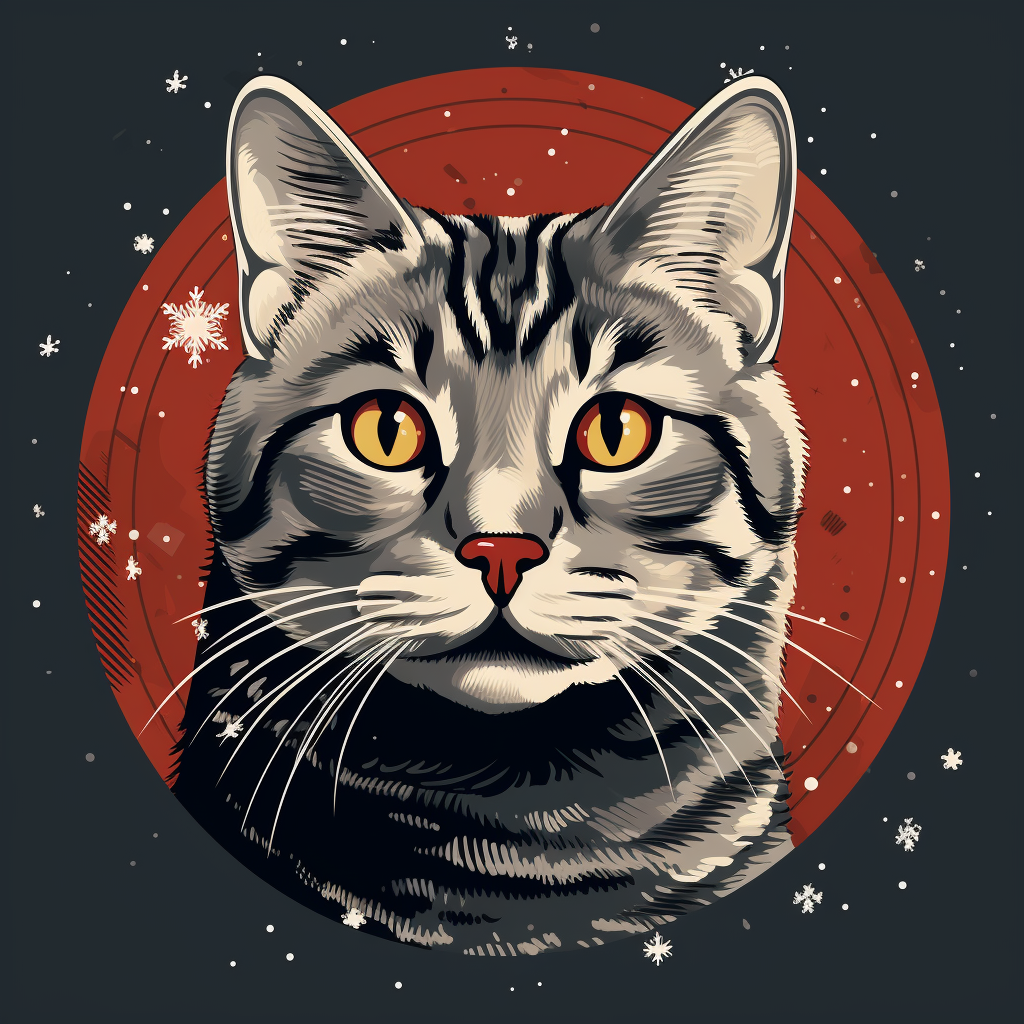 Adorable Christmas Grey Tabby Cat in Graphic Novel Art