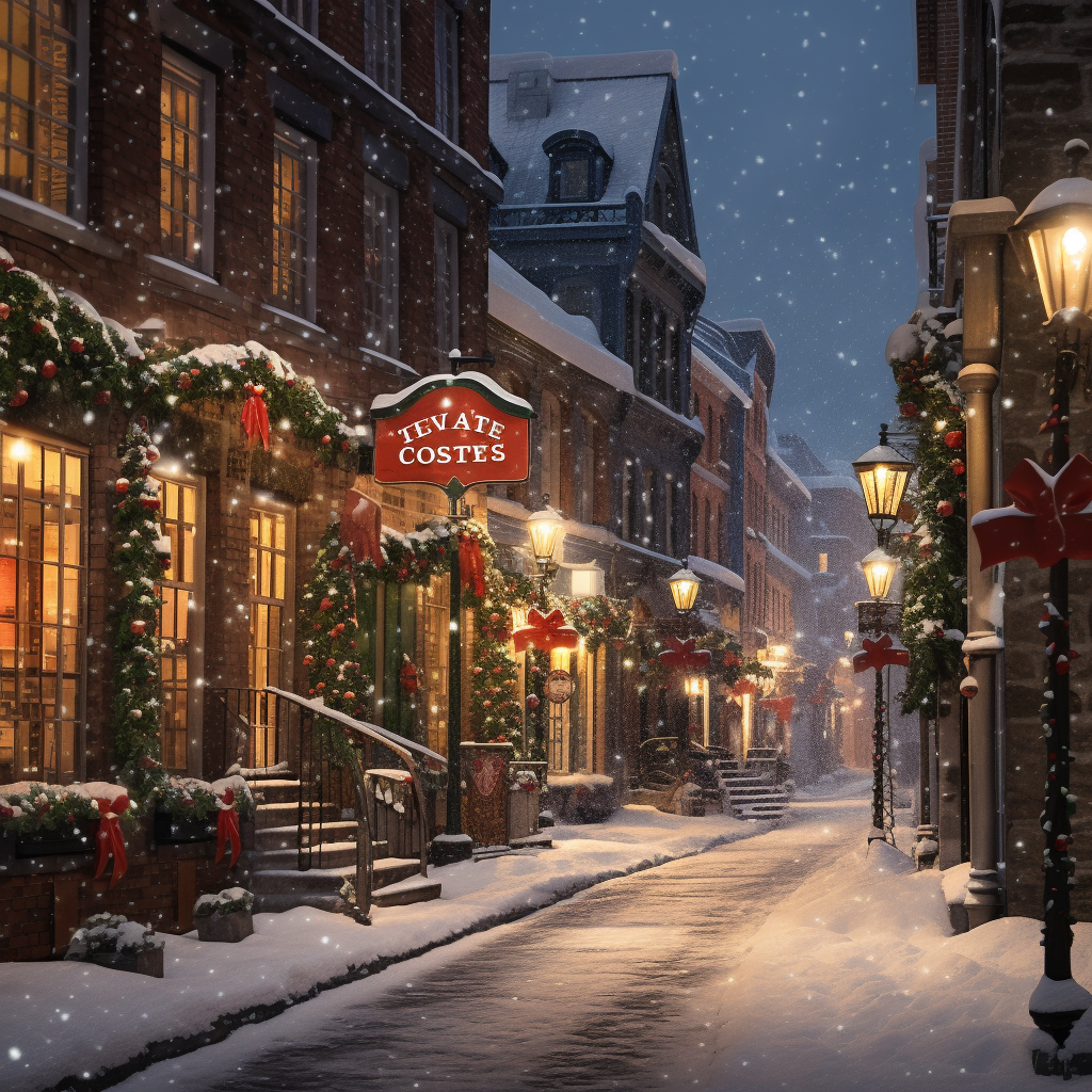 Snow-covered Montreal Old Port during Christmas