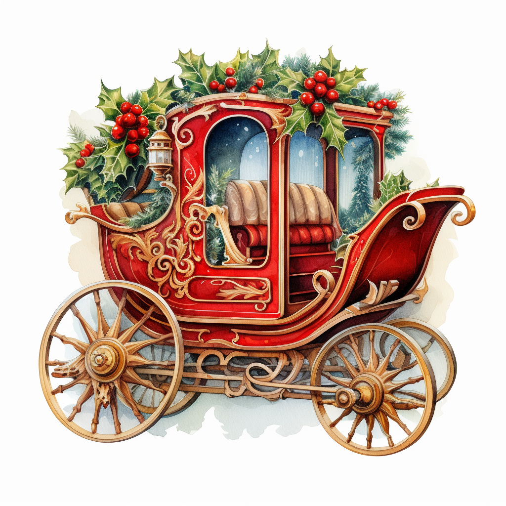 Detailed Christmas Sleigh Watercolor Art