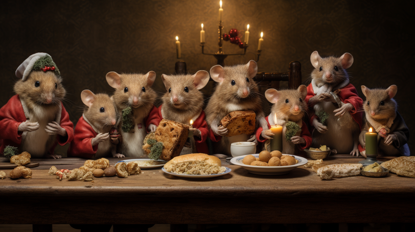 Festive mice on Christmas table