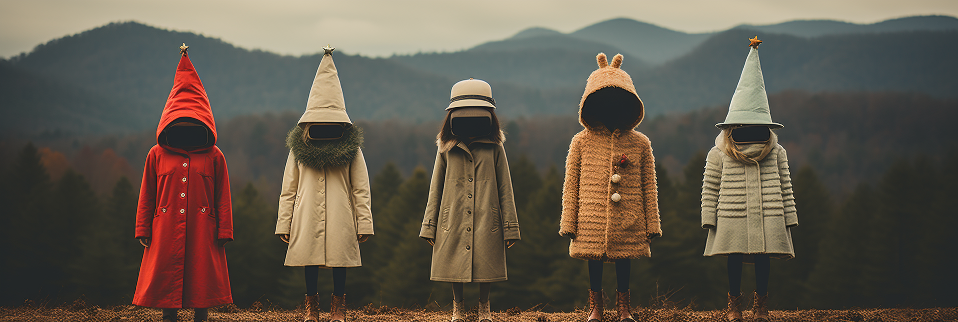 Eccentric Christmas characters buying tree at NC farm