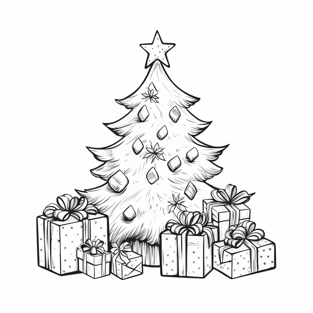 Black and white Christmas tree coloring page