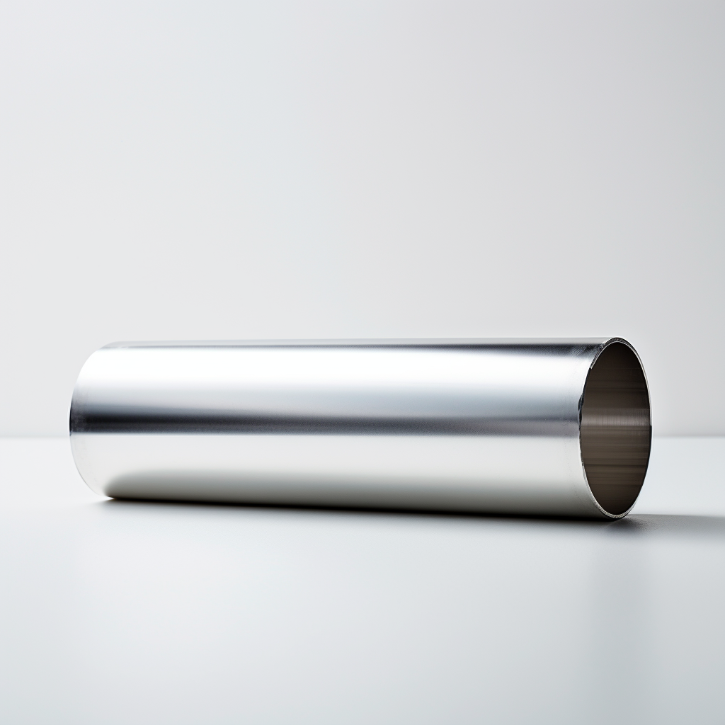 Chrome cardboard tube on white surface