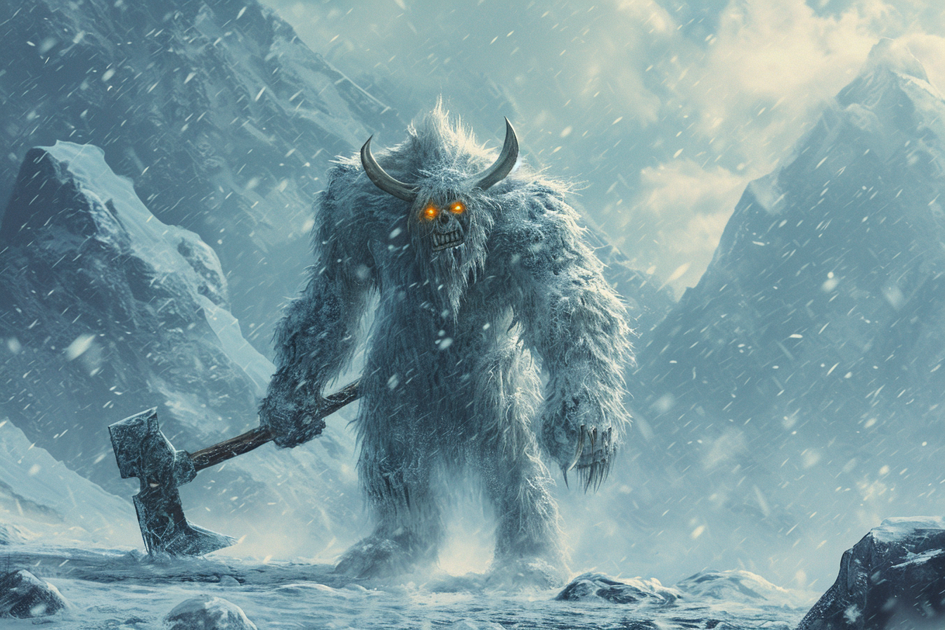 Giant Yeti in Winter Mountain Storm