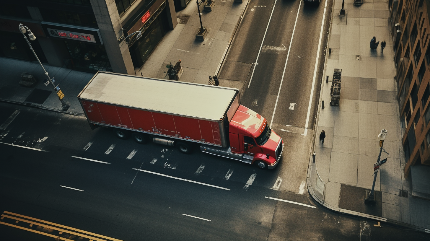 Cinematic shot of a moving truck in NYC