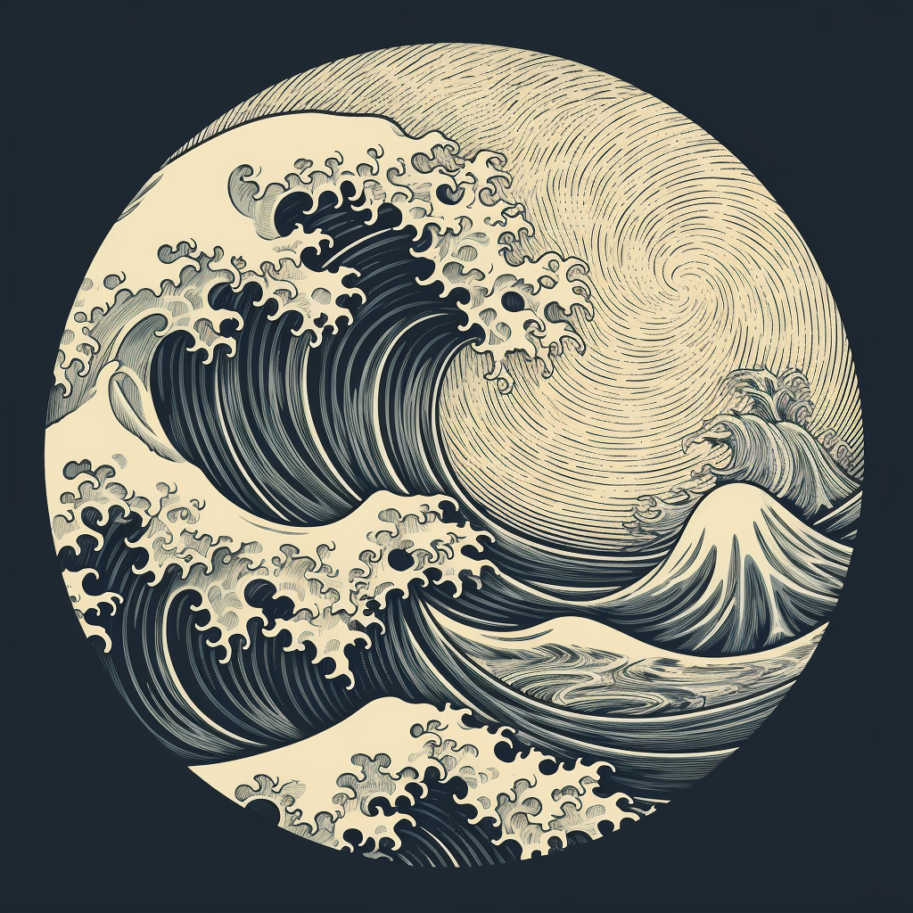 Circular Yin Yang Logo with Ocean Waves