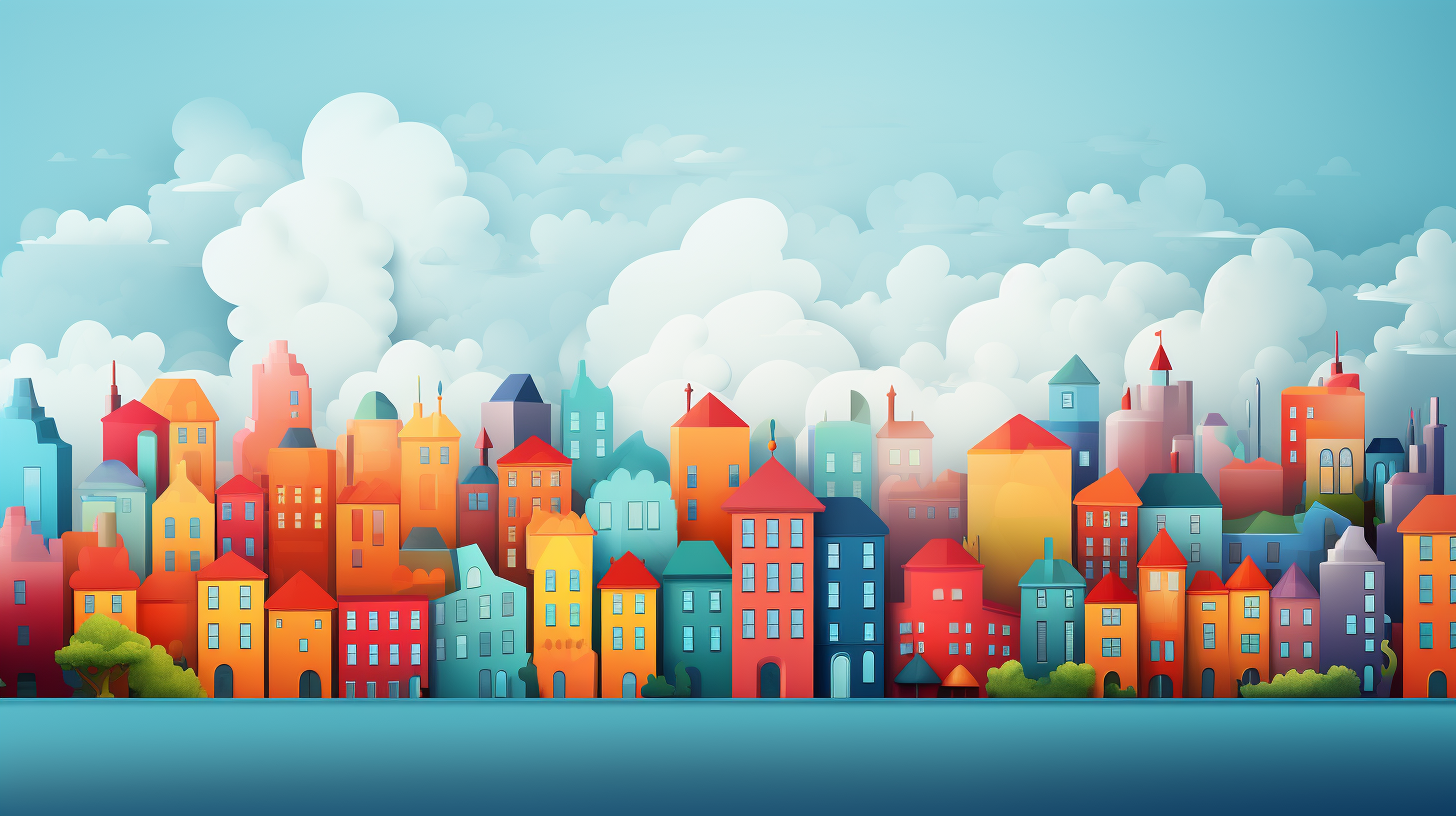 Colorful city building wallpaper for kids