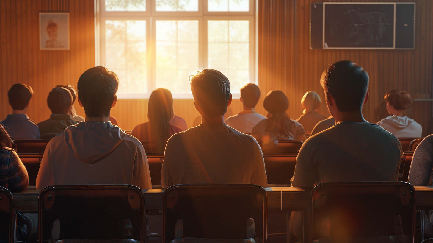 Group of People in Classroom with Cinematic Lighting