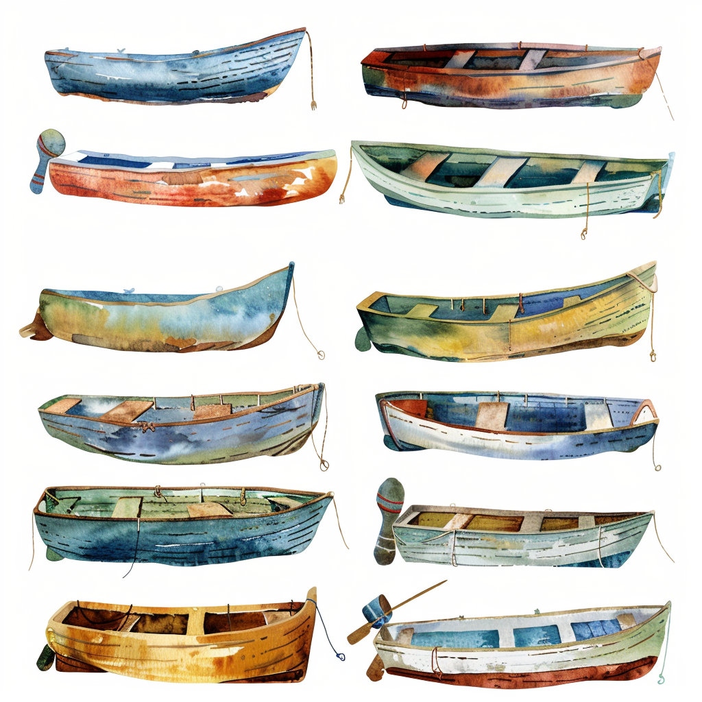 Watercolor boats clipart set