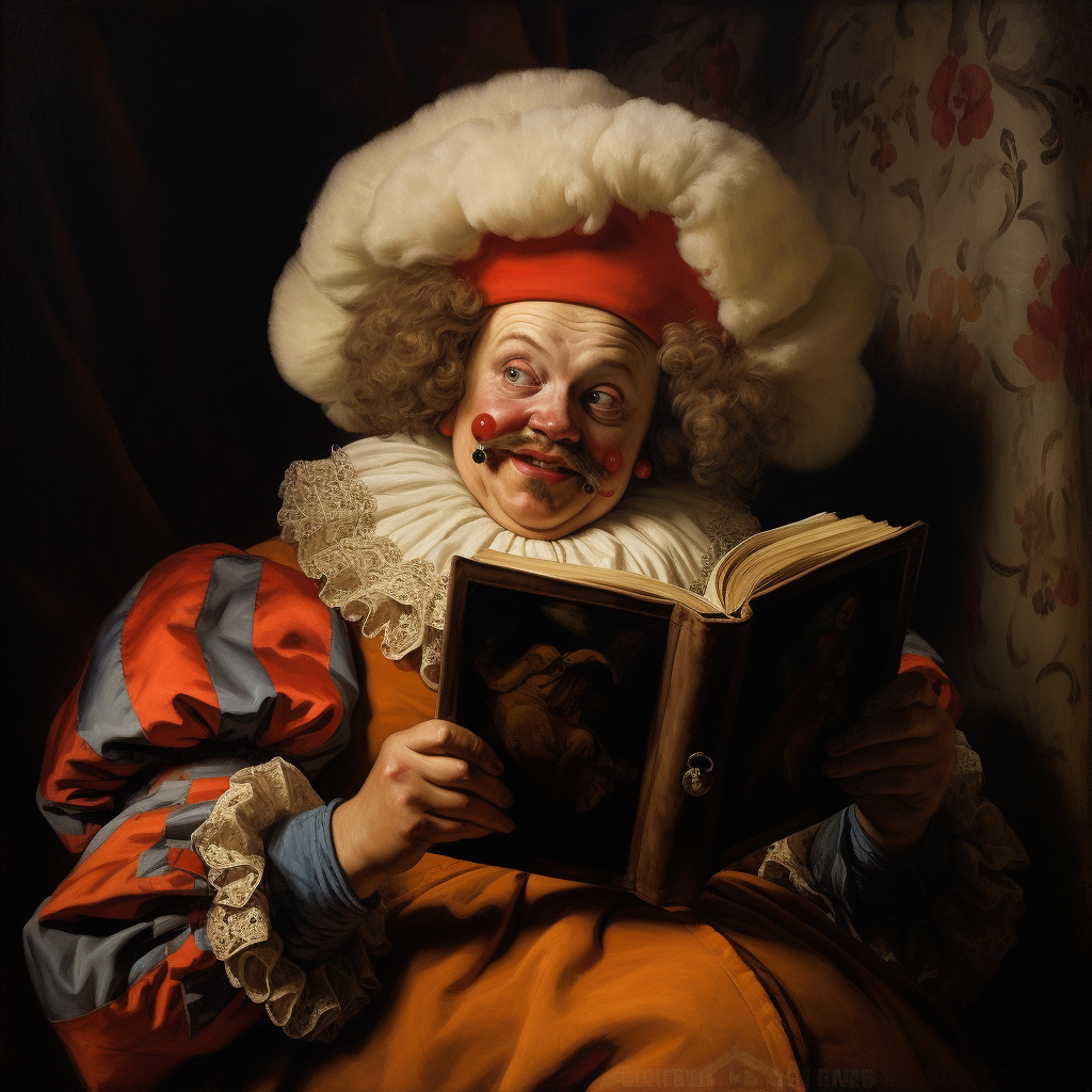 Clown woman reading a book