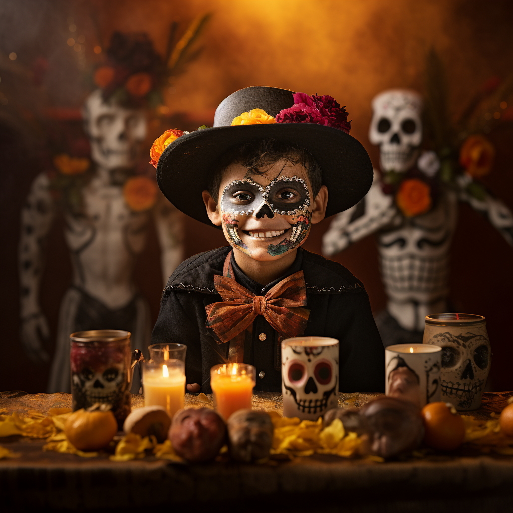 Sassy boy in Coco-themed Día de Muertos celebration