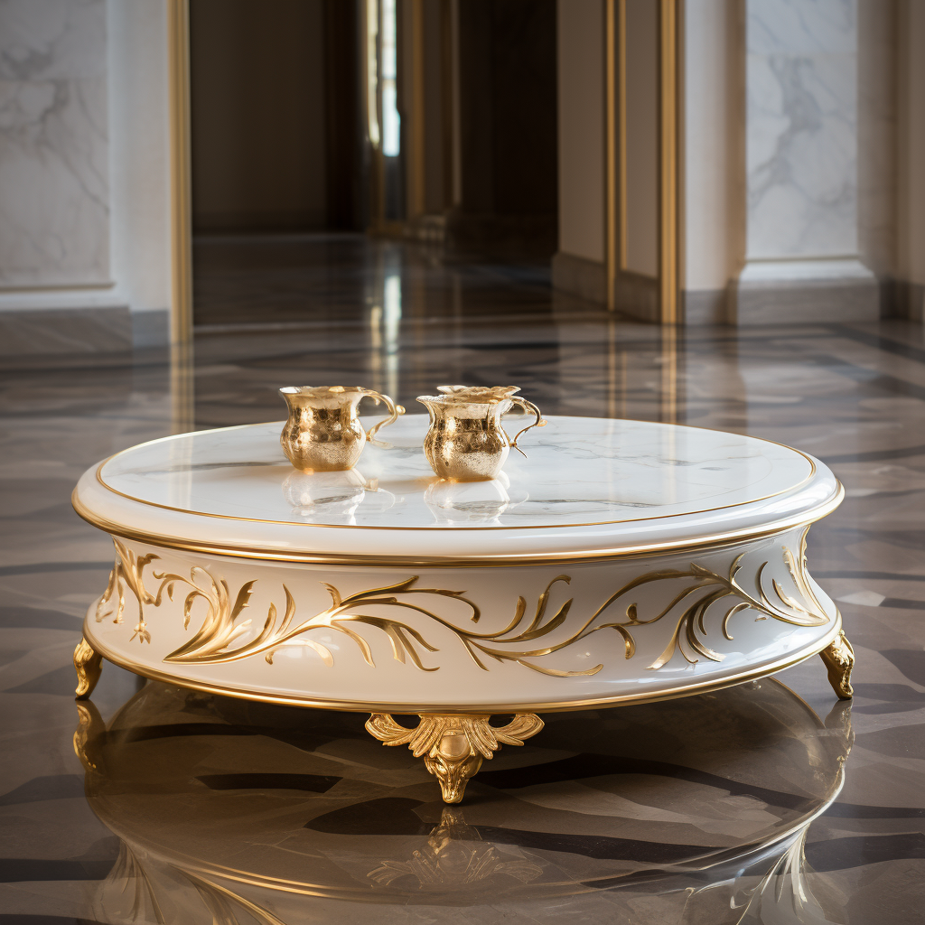 White marble coffee table with golden finish