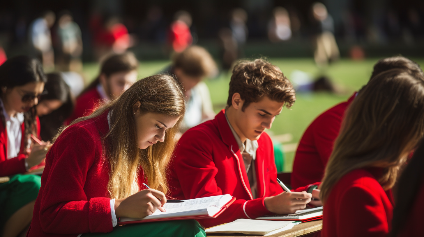 Dedicated college students studying on the green