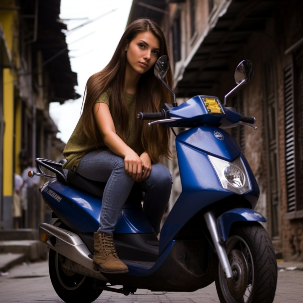 Beautiful Colombian girl on Yamaha BWS scooter