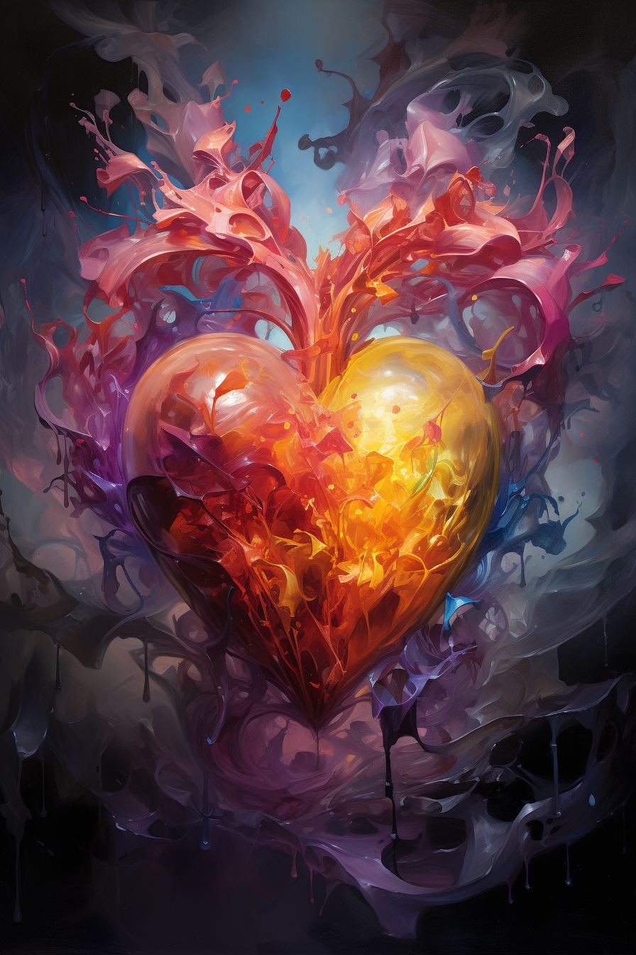 Colorful heart-shaped oil painting