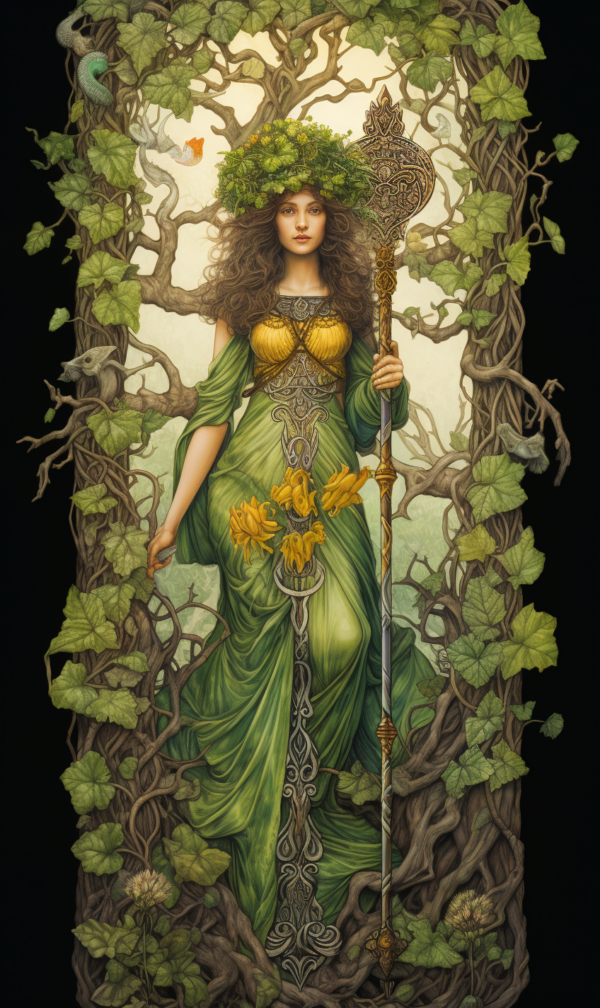 Detailed fantasy Tarot art with colored pencils