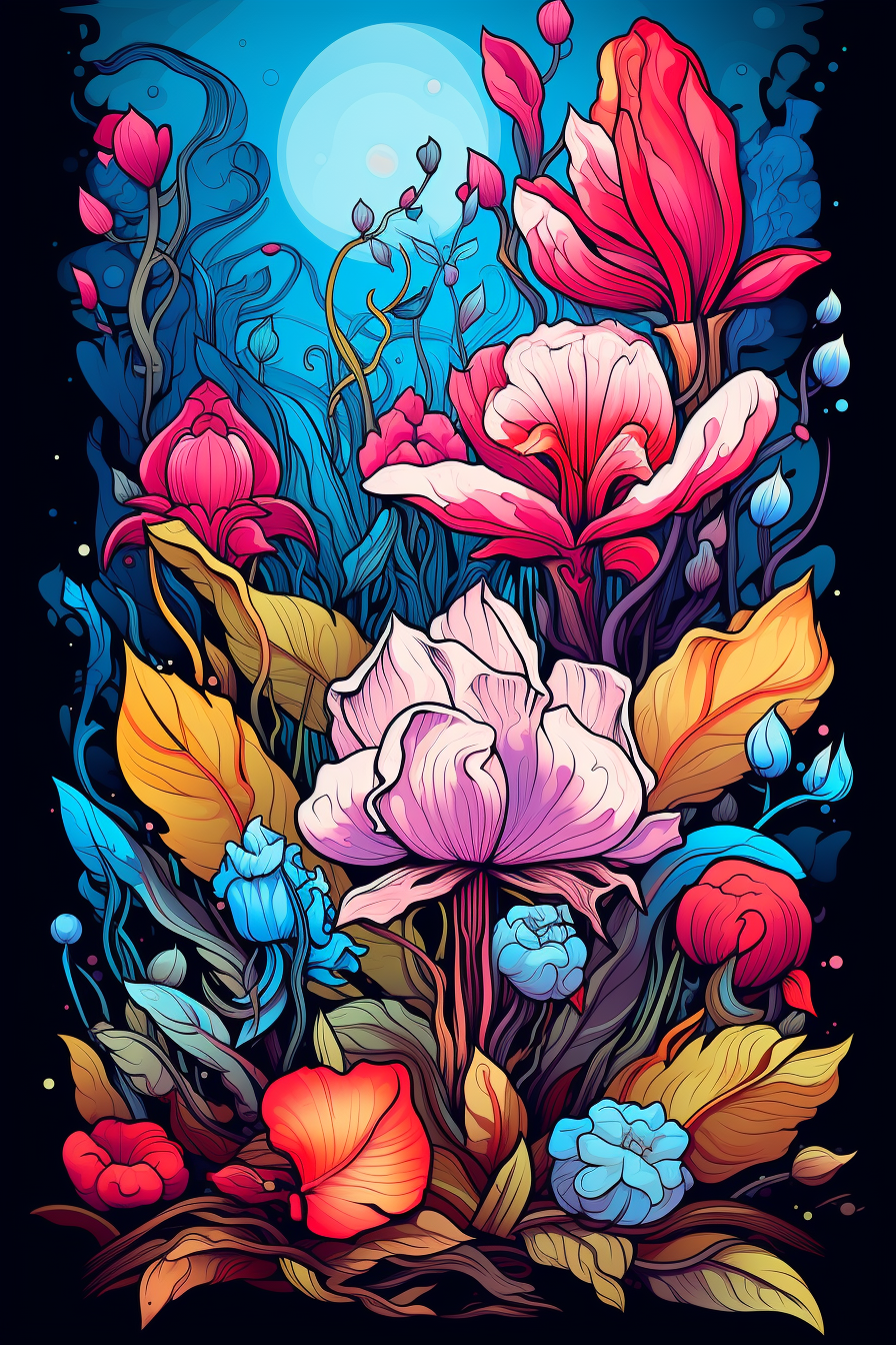 Colorful botanical graffiti artwork