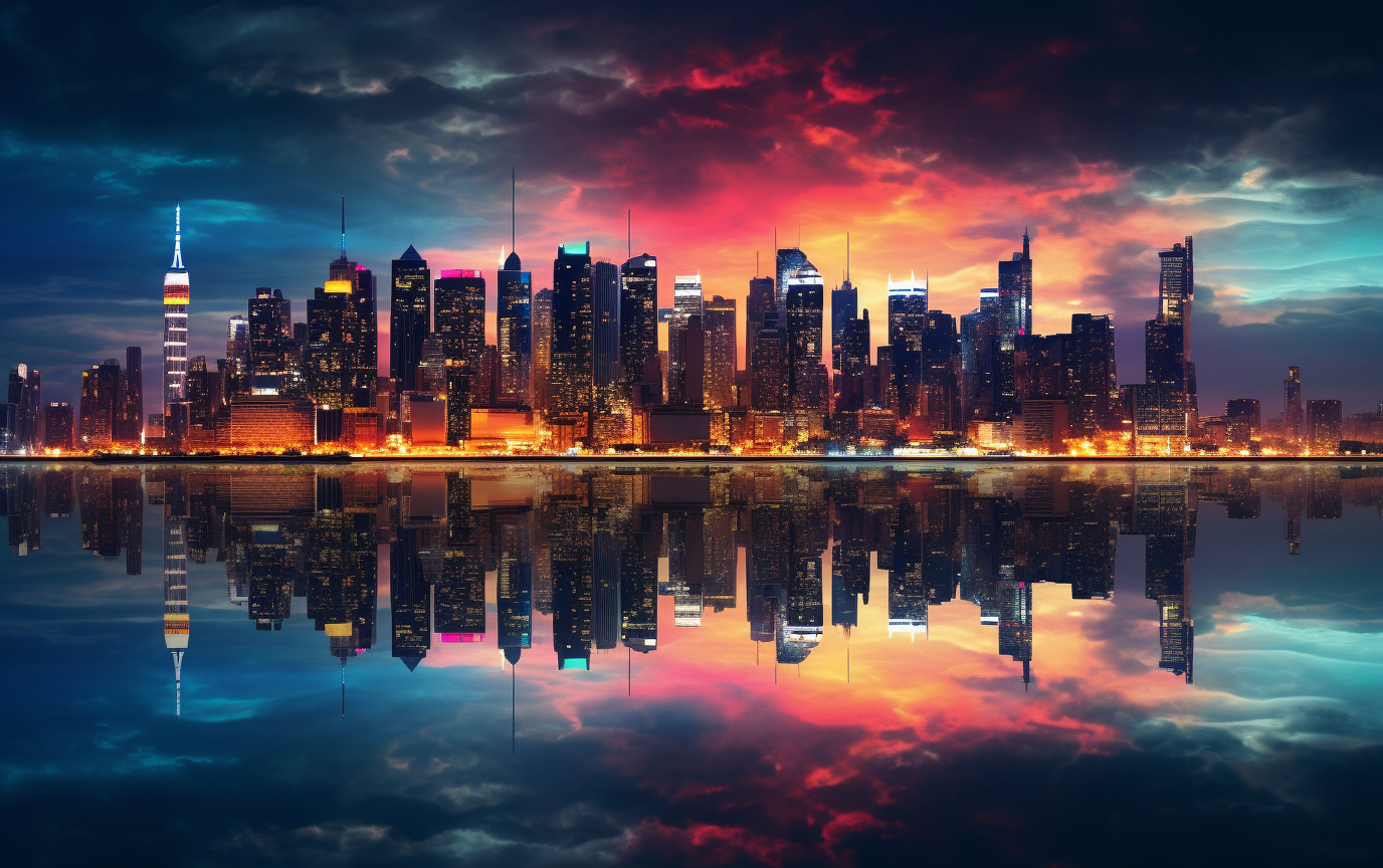 A beautiful colorful city skyline at twilight