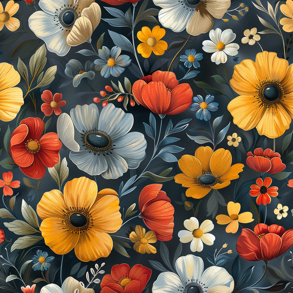 Colorful Flowers on Dark Background